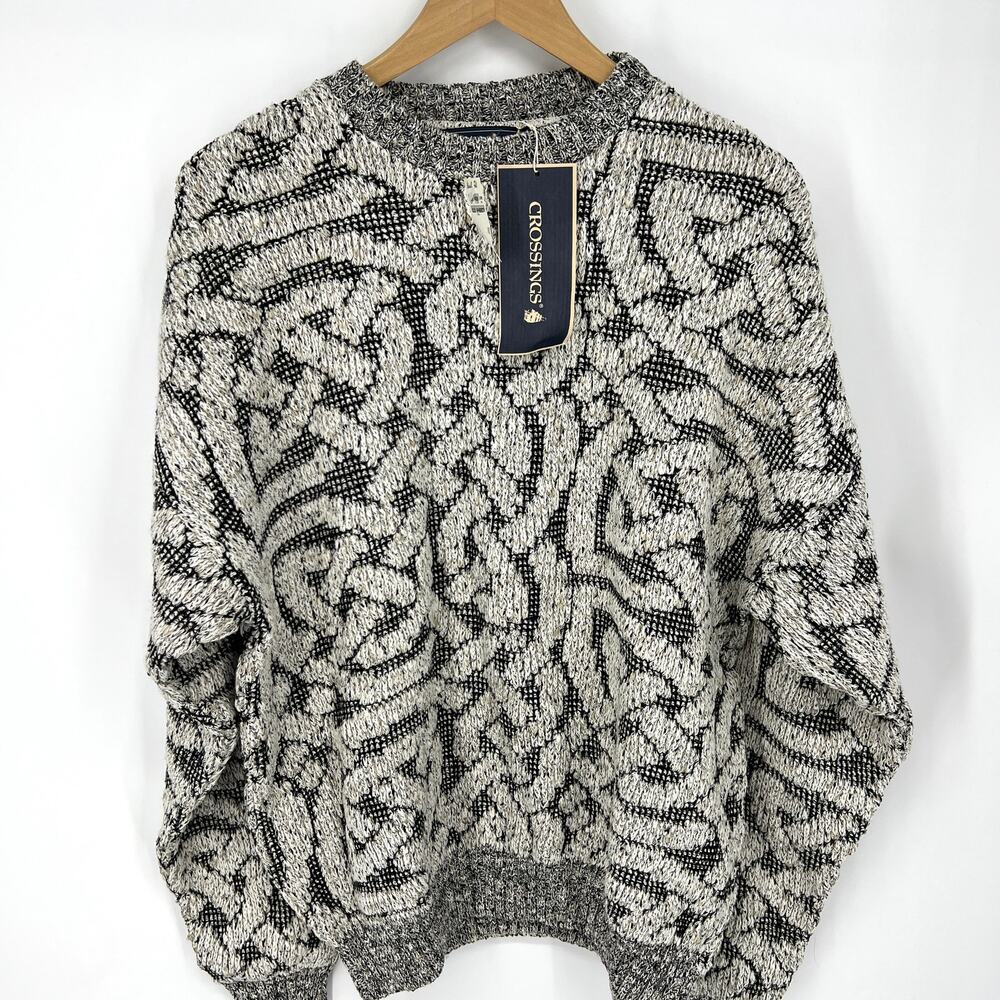 Vintage Crossings Celtic Knot Design Black Gray Cotton Blend Sweater NEW Size XL